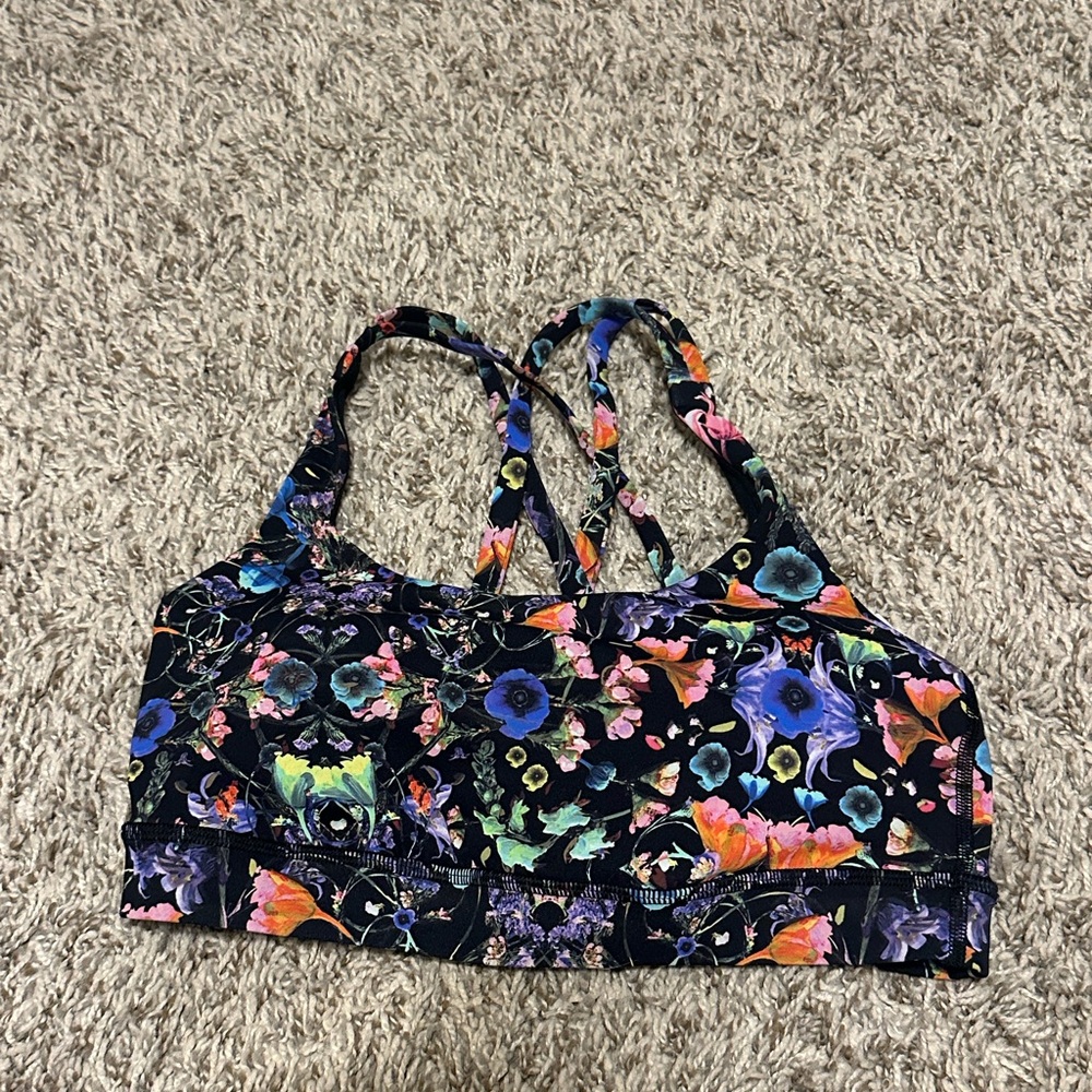 Lululemon Athletica Black Floral Sports Bra